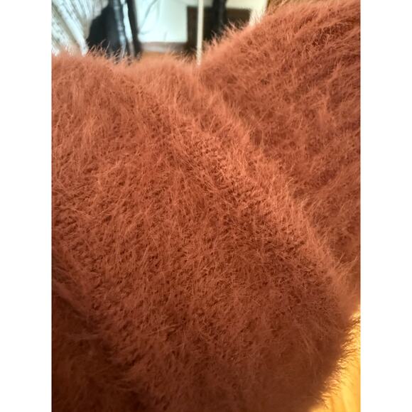 4SIENNA | Burnt Orange Fuzzy Cropped Balloon Sleeve Turtleneck Sweater | Small - Picture 6 of 6